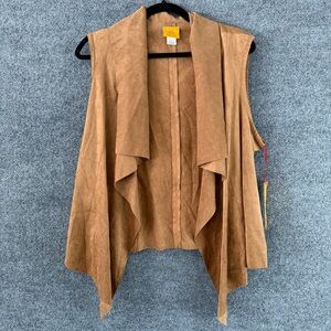 Ruby Rd Womens Faux Suede Open Front Vest Size Large Brown Hippie Cowgirl